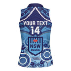 Custom NSW Blues Rugby Women Sleeveless Polo Shirt Aboriginal Mix Polynesian Pattern
