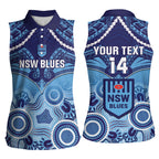 Custom NSW Blues Rugby Women Sleeveless Polo Shirt Aboriginal Mix Polynesian Pattern