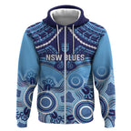 Custom NSW Blues Rugby Zip Hoodie Aboriginal Mix Polynesian Pattern