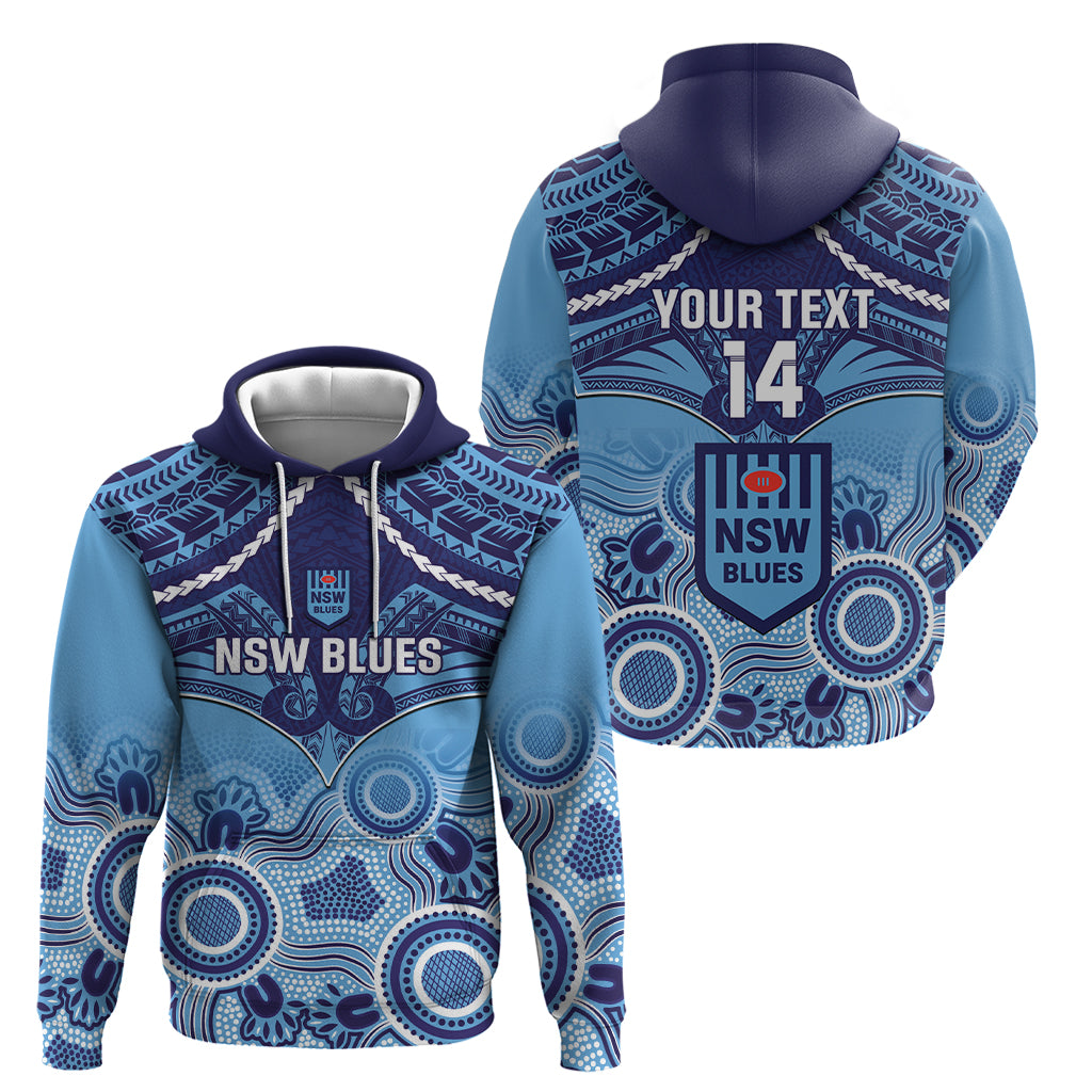 Custom NSW Blues Rugby Zip Hoodie Aboriginal Mix Polynesian Pattern