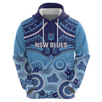 Custom NSW Blues Rugby Zip Hoodie Aboriginal Mix Polynesian Pattern