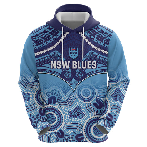 Custom NSW Blues Rugby Zip Hoodie Aboriginal Mix Polynesian Pattern