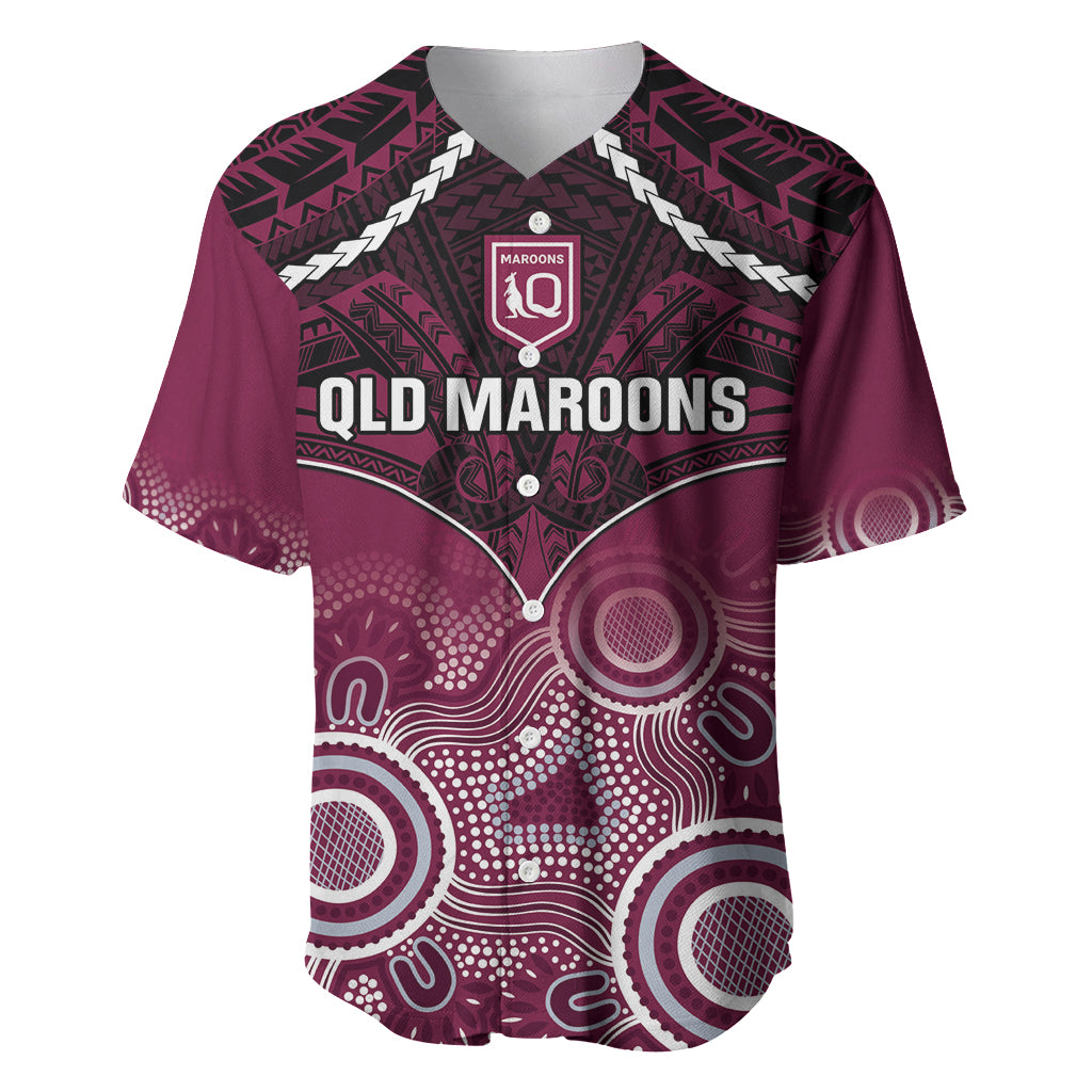 Custom QLD Maroons Rugby Baseball Jersey Aboriginal Mix Polynesian Pattern