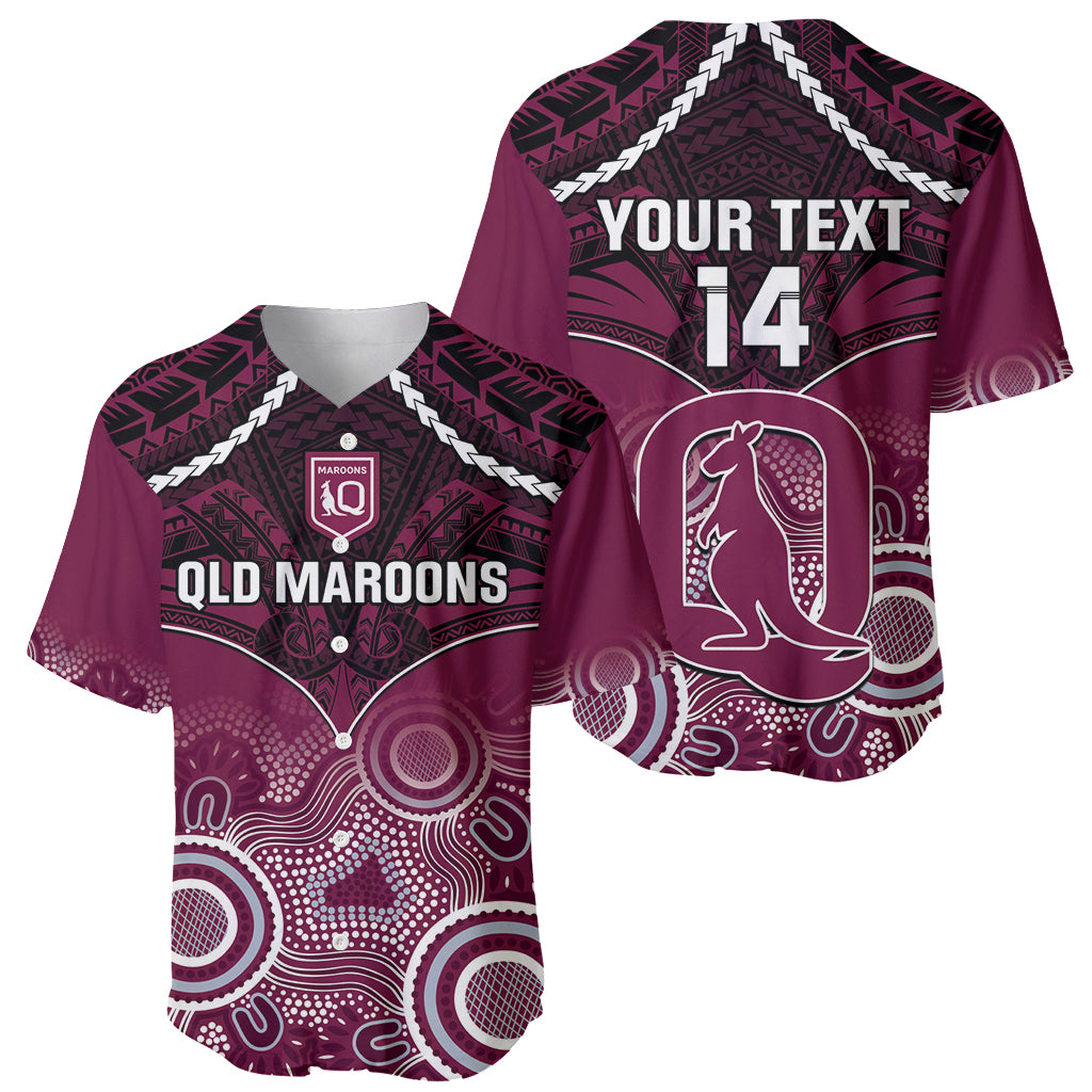 Custom QLD Maroons Rugby Baseball Jersey Aboriginal Mix Polynesian Pattern
