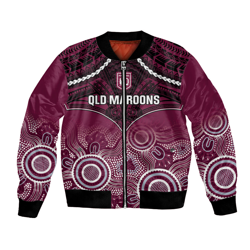 Custom QLD Maroons Rugby Bomber Jacket Aboriginal Mix Polynesian Pattern