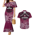 Custom QLD Maroons Rugby Couples Matching Mermaid Dress and Hawaiian Shirt Aboriginal Mix Polynesian Pattern