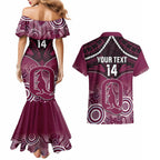 Custom QLD Maroons Rugby Couples Matching Mermaid Dress and Hawaiian Shirt Aboriginal Mix Polynesian Pattern
