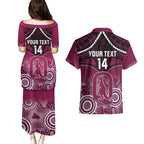 Custom QLD Maroons Rugby Couples Matching Puletasi and Hawaiian Shirt Aboriginal Mix Polynesian Pattern