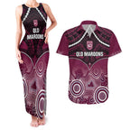 Custom QLD Maroons Rugby Couples Matching Tank Maxi Dress and Hawaiian Shirt Aboriginal Mix Polynesian Pattern