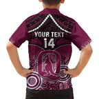 Custom QLD Maroons Rugby Family Matching Long Sleeve Bodycon Dress and Hawaiian Shirt Aboriginal Mix Polynesian Pattern