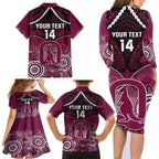 Custom QLD Maroons Rugby Family Matching Long Sleeve Bodycon Dress and Hawaiian Shirt Aboriginal Mix Polynesian Pattern