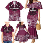 Custom QLD Maroons Rugby Family Matching Mermaid Dress and Hawaiian Shirt Aboriginal Mix Polynesian Pattern