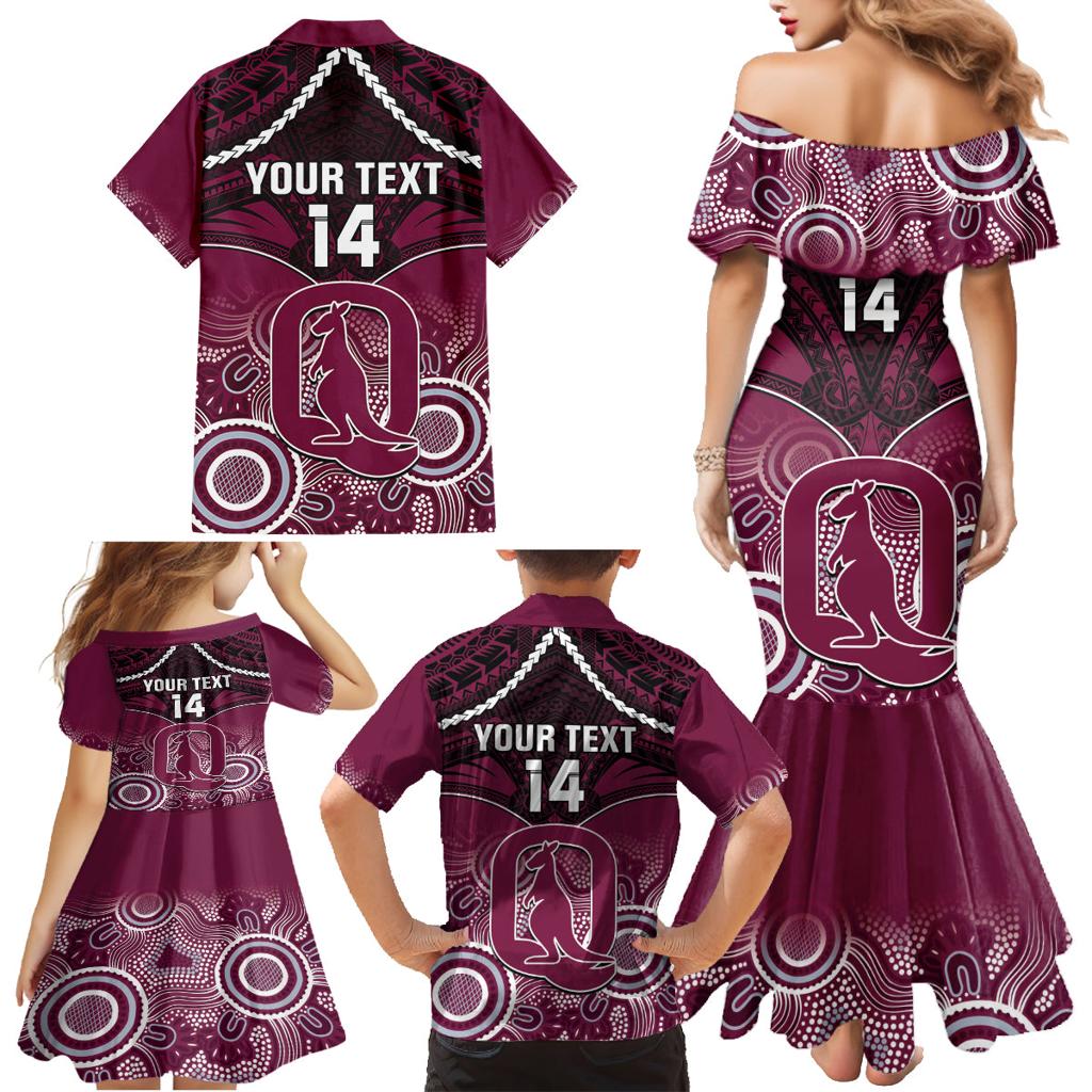 Custom QLD Maroons Rugby Family Matching Mermaid Dress and Hawaiian Shirt Aboriginal Mix Polynesian Pattern