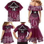 Custom QLD Maroons Rugby Family Matching Mermaid Dress and Hawaiian Shirt Aboriginal Mix Polynesian Pattern