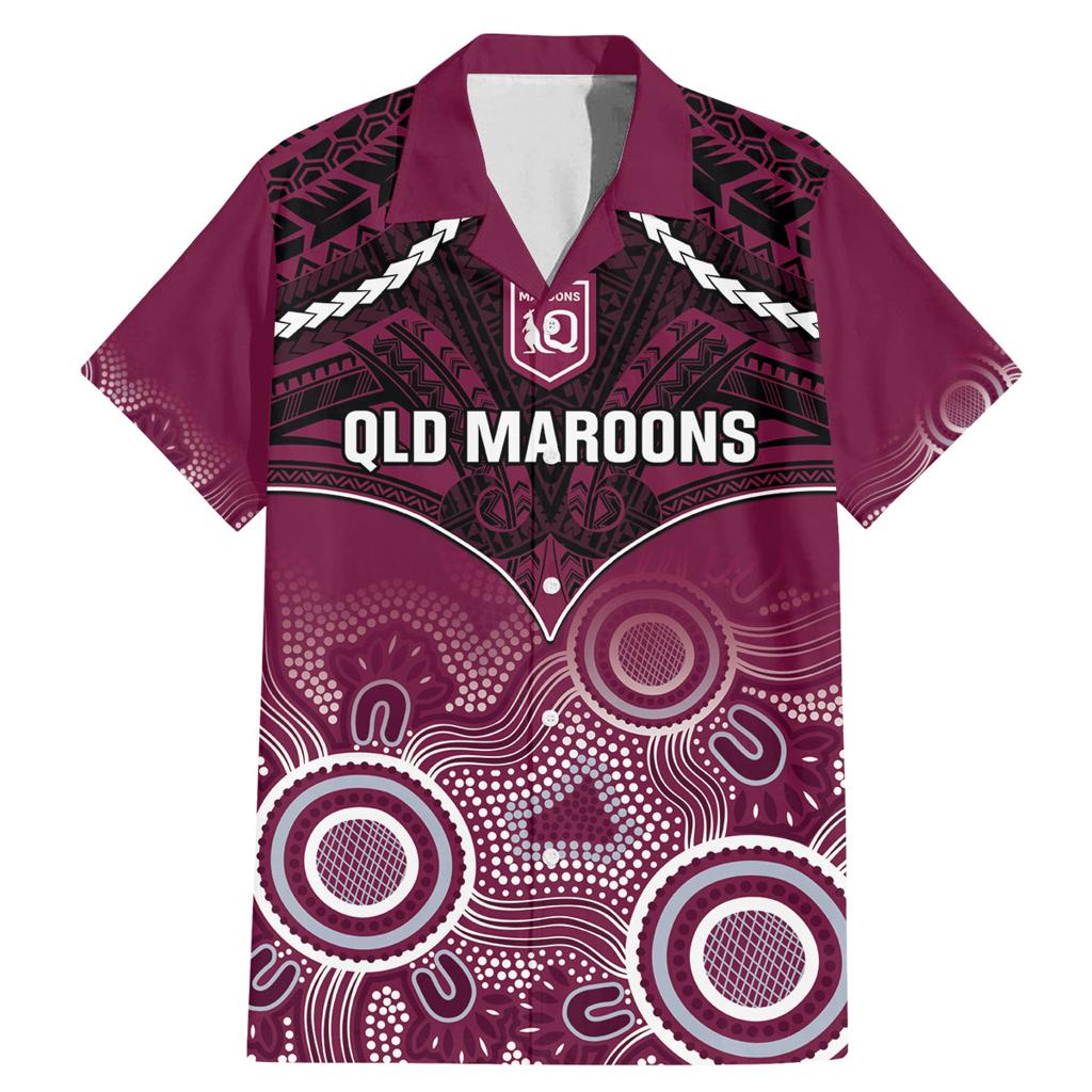 Custom QLD Maroons Rugby Family Matching Mermaid Dress and Hawaiian Shirt Aboriginal Mix Polynesian Pattern