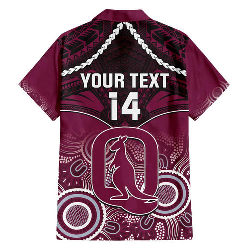 Custom QLD Maroons Rugby Family Matching Off Shoulder Short Dress and Hawaiian Shirt Aboriginal Mix Polynesian Pattern