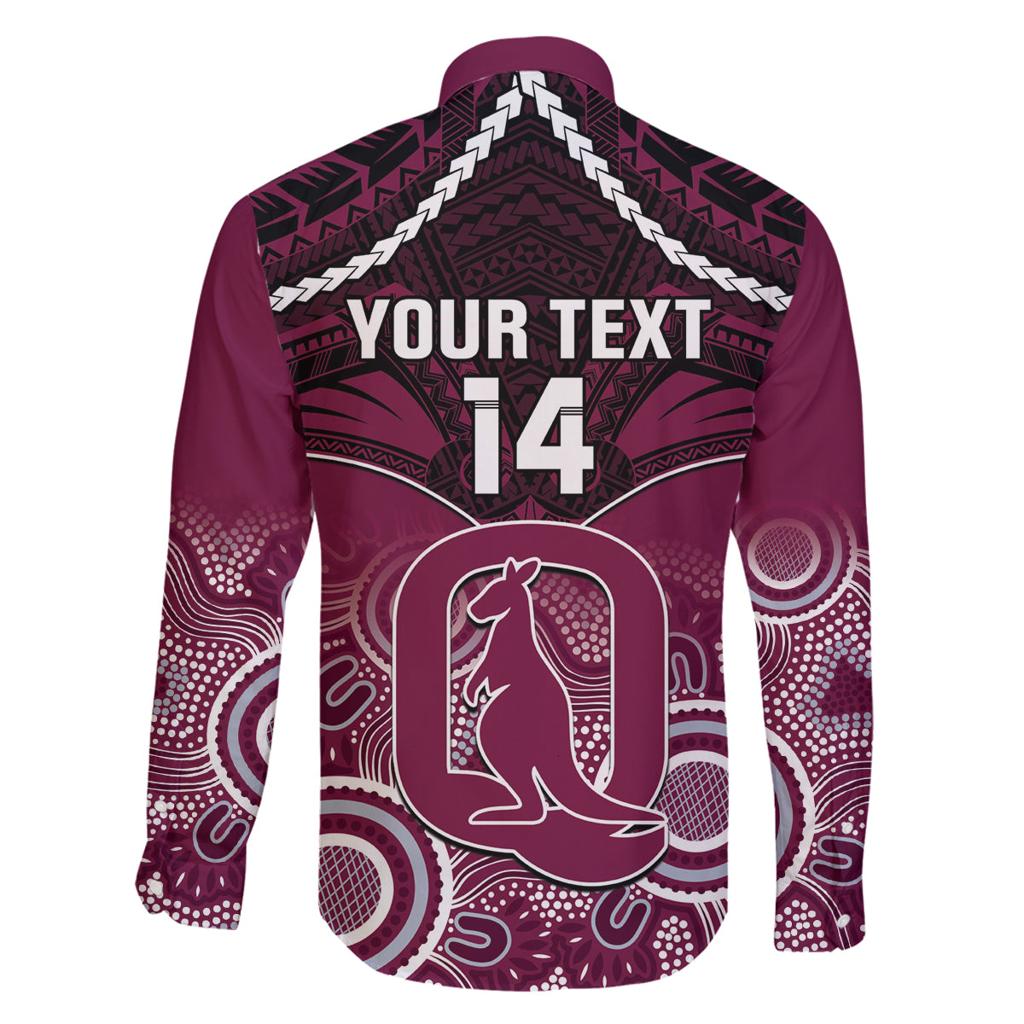 Custom QLD Maroons Rugby Family Matching Off Shoulder Short Dress and Hawaiian Shirt Aboriginal Mix Polynesian Pattern