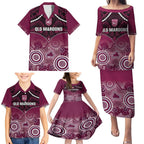 Custom QLD Maroons Rugby Family Matching Puletasi and Hawaiian Shirt Aboriginal Mix Polynesian Pattern