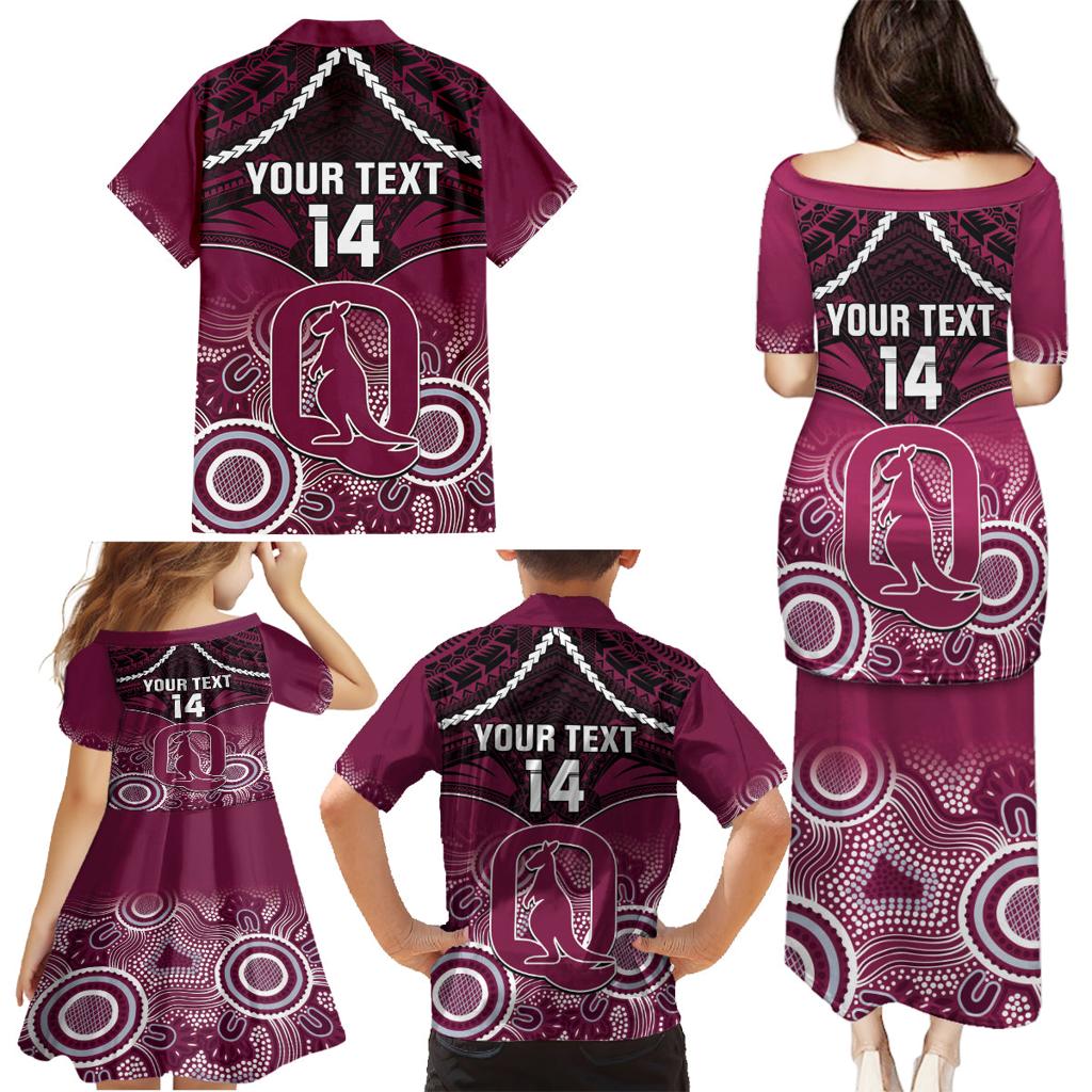Custom QLD Maroons Rugby Family Matching Puletasi and Hawaiian Shirt Aboriginal Mix Polynesian Pattern