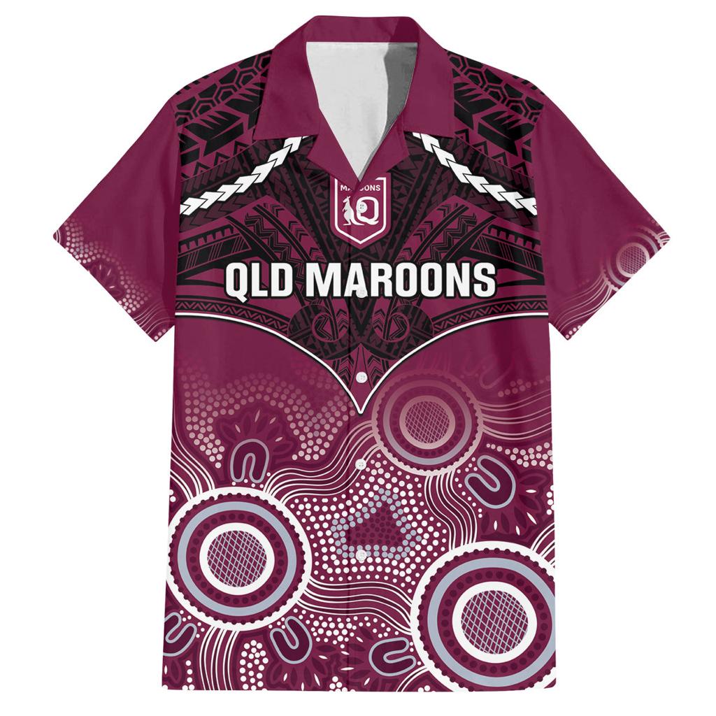 Custom QLD Maroons Rugby Family Matching Puletasi and Hawaiian Shirt Aboriginal Mix Polynesian Pattern