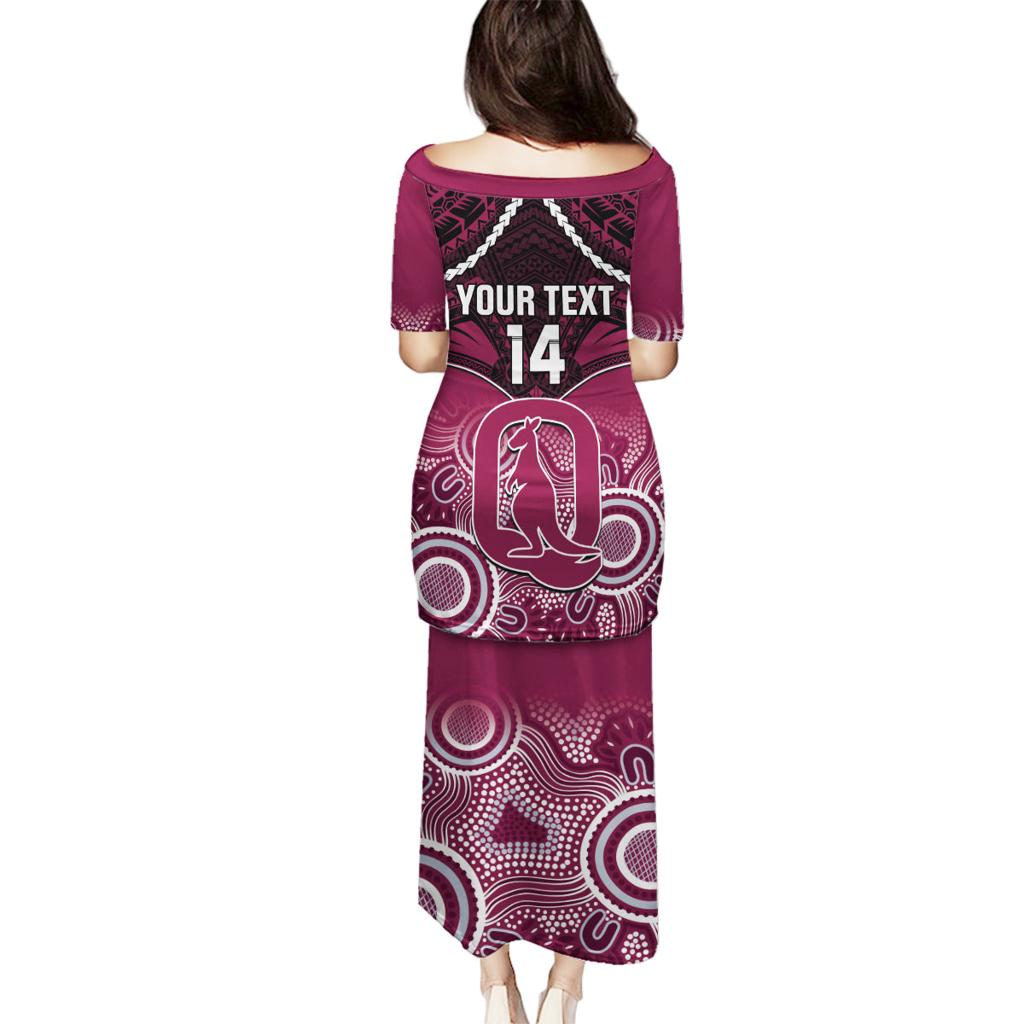 Custom QLD Maroons Rugby Family Matching Puletasi and Hawaiian Shirt Aboriginal Mix Polynesian Pattern