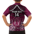 Custom QLD Maroons Rugby Family Matching Short Sleeve Bodycon Dress and Hawaiian Shirt Aboriginal Mix Polynesian Pattern