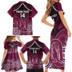 Custom QLD Maroons Rugby Family Matching Short Sleeve Bodycon Dress and Hawaiian Shirt Aboriginal Mix Polynesian Pattern