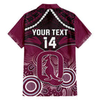 Custom QLD Maroons Rugby Family Matching Short Sleeve Bodycon Dress and Hawaiian Shirt Aboriginal Mix Polynesian Pattern