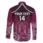 Custom QLD Maroons Rugby Family Matching Short Sleeve Bodycon Dress and Hawaiian Shirt Aboriginal Mix Polynesian Pattern