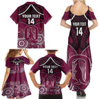 Custom QLD Maroons Rugby Family Matching Summer Maxi Dress and Hawaiian Shirt Aboriginal Mix Polynesian Pattern