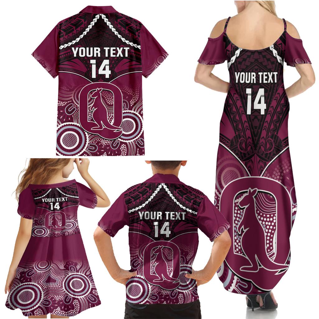 Custom QLD Maroons Rugby Family Matching Summer Maxi Dress and Hawaiian Shirt Aboriginal Mix Polynesian Pattern