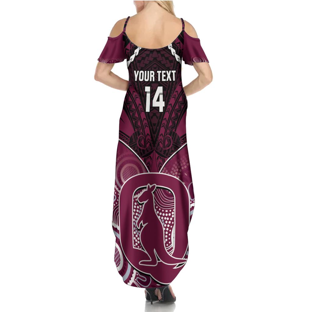 Custom QLD Maroons Rugby Family Matching Summer Maxi Dress and Hawaiian Shirt Aboriginal Mix Polynesian Pattern