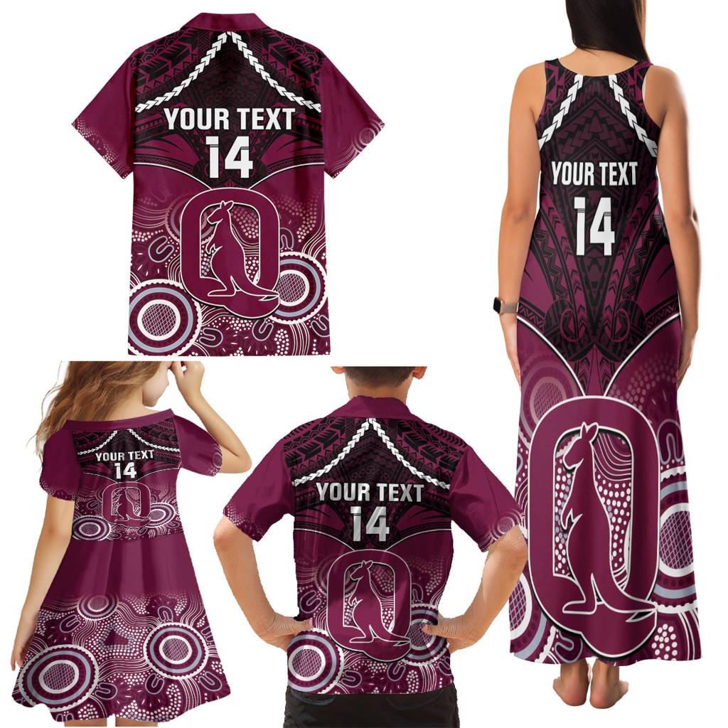 Custom QLD Maroons Rugby Family Matching Tank Maxi Dress and Hawaiian Shirt Aboriginal Mix Polynesian Pattern