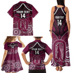 Custom QLD Maroons Rugby Family Matching Tank Maxi Dress and Hawaiian Shirt Aboriginal Mix Polynesian Pattern