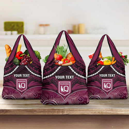 Custom QLD Maroons Rugby Grocery Bag Aboriginal Mix Polynesian Pattern