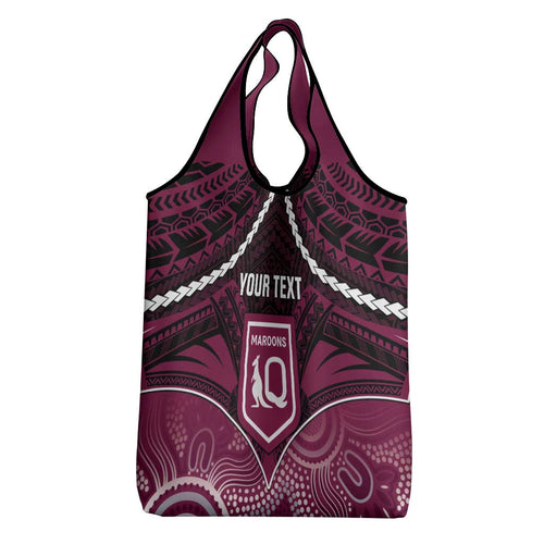 Custom QLD Maroons Rugby Grocery Bag Aboriginal Mix Polynesian Pattern