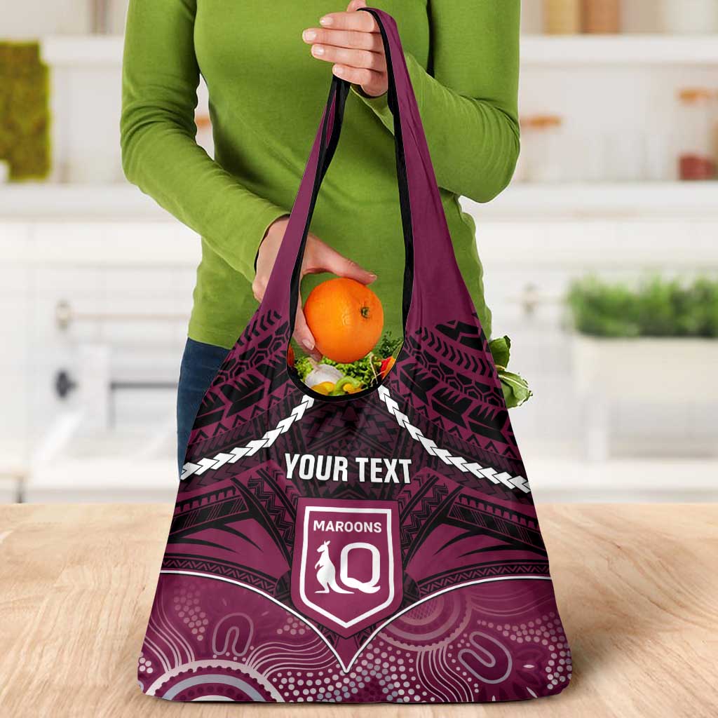 Custom QLD Maroons Rugby Grocery Bag Aboriginal Mix Polynesian Pattern