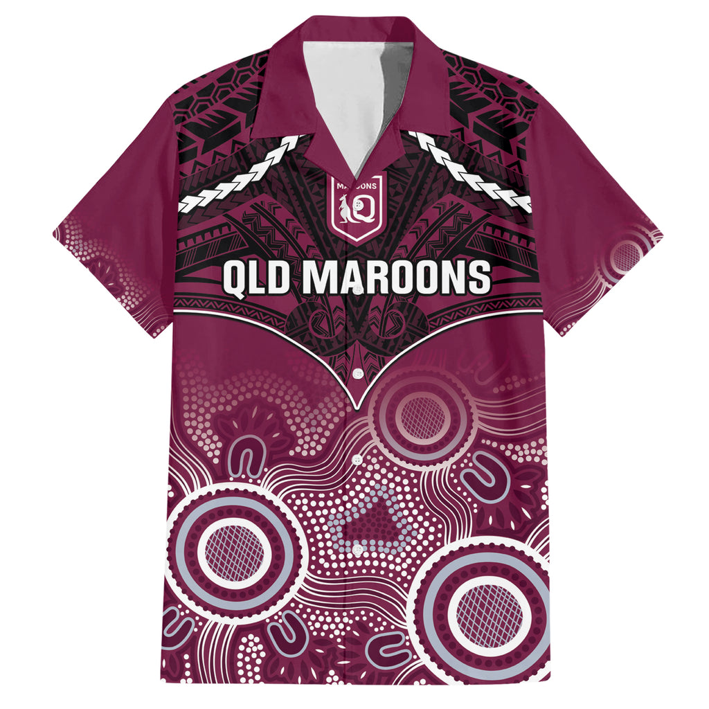 Custom QLD Maroons Rugby Hawaiian Shirt Aboriginal Mix Polynesian Pattern