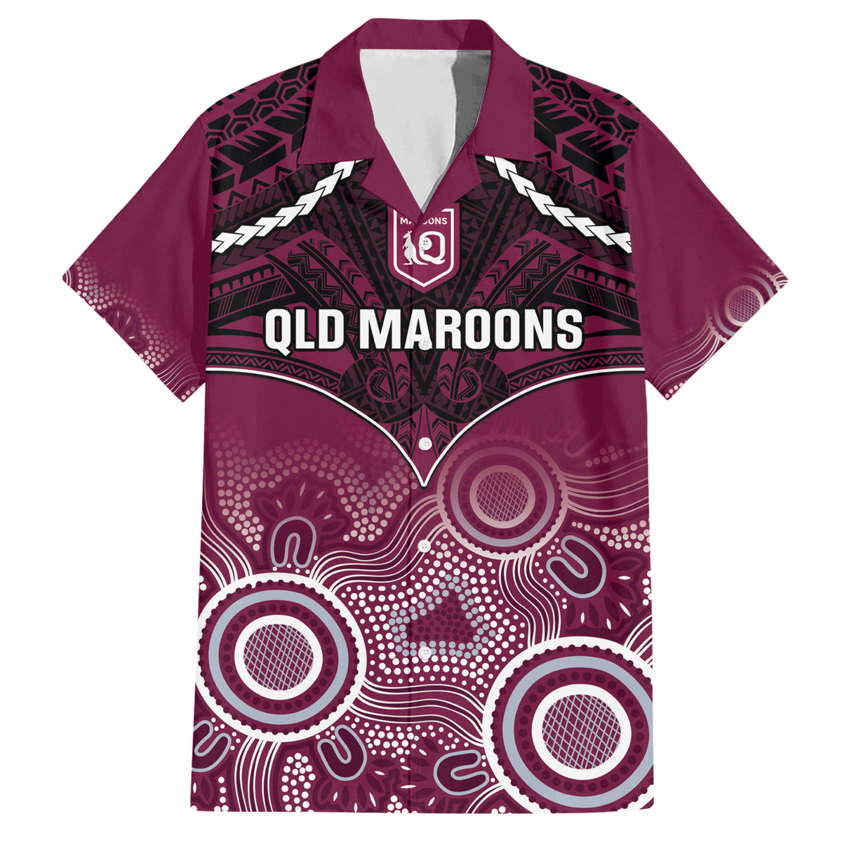 Custom QLD Maroons Rugby Hawaiian Shirt Aboriginal Mix Polynesian Pattern