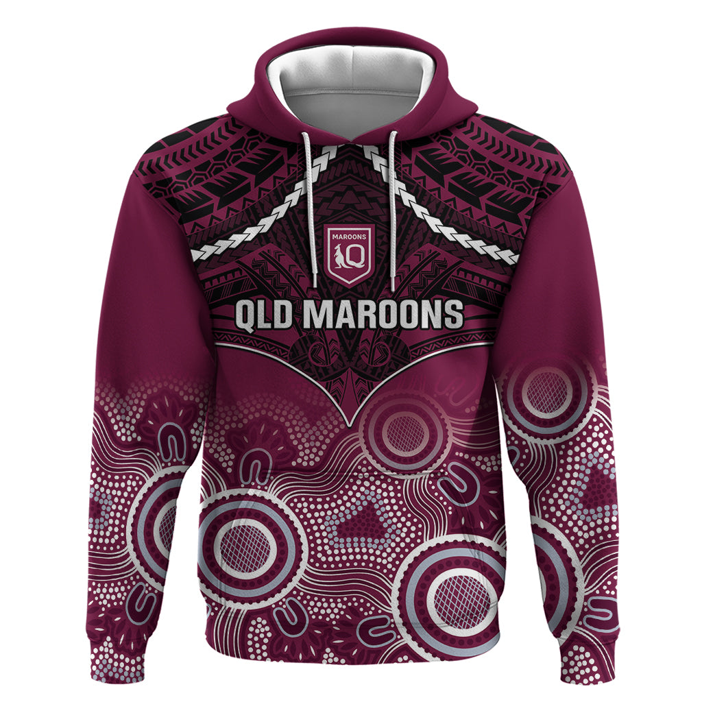 Custom QLD Maroons Rugby Hoodie Aboriginal Mix Polynesian Pattern