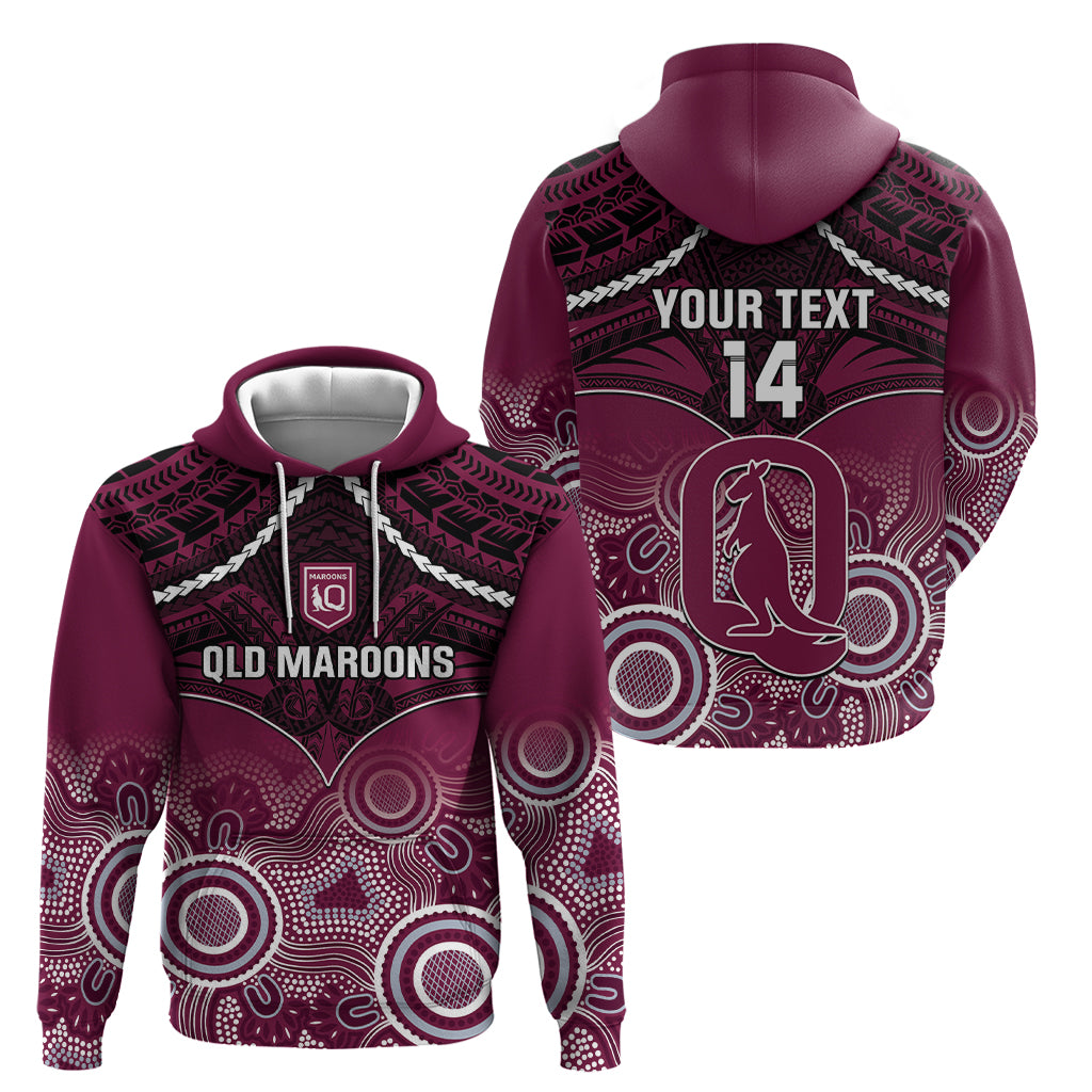 Custom QLD Maroons Rugby Hoodie Aboriginal Mix Polynesian Pattern