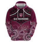 Custom QLD Maroons Rugby Hoodie Aboriginal Mix Polynesian Pattern
