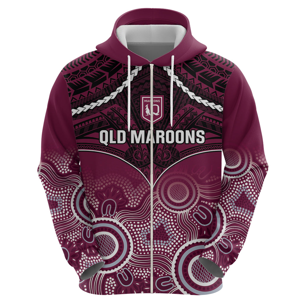 Custom QLD Maroons Rugby Hoodie Aboriginal Mix Polynesian Pattern