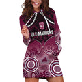 Custom QLD Maroons Rugby Hoodie Dress Aboriginal Mix Polynesian Pattern