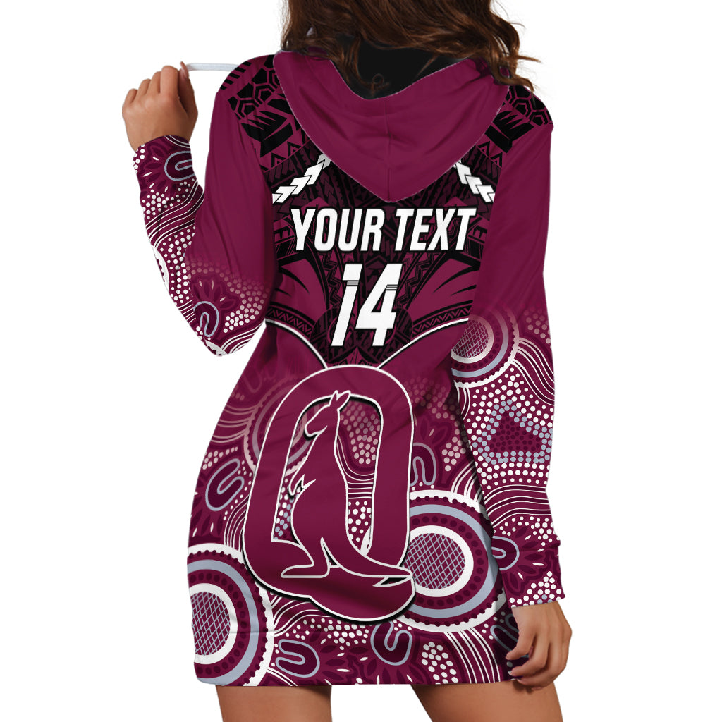 Custom QLD Maroons Rugby Hoodie Dress Aboriginal Mix Polynesian Pattern
