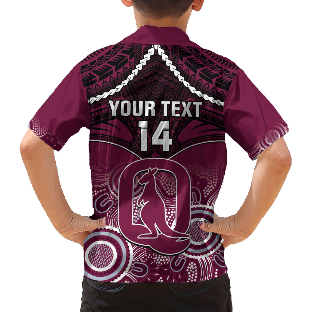 Custom QLD Maroons Rugby Kid Hawaiian Shirt Aboriginal Mix Polynesian Pattern