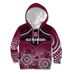 Custom QLD Maroons Rugby Kid Hoodie Aboriginal Mix Polynesian Pattern