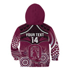 Custom QLD Maroons Rugby Kid Hoodie Aboriginal Mix Polynesian Pattern