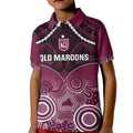 Custom QLD Maroons Rugby Kid Polo Shirt Aboriginal Mix Polynesian Pattern