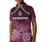 Custom QLD Maroons Rugby Kid Polo Shirt Aboriginal Mix Polynesian Pattern